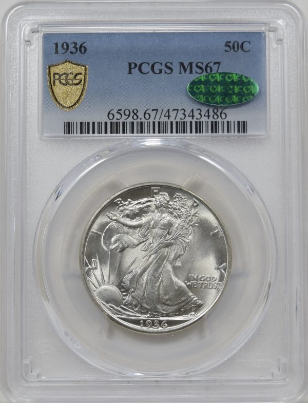 1936 PCGS MS67 CAC WALKING LIBERTY HALF DOLLAR