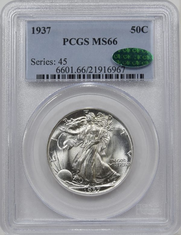 1937 PCGS MS66 CAC WALKING LIBERTY HALF DOLLAR